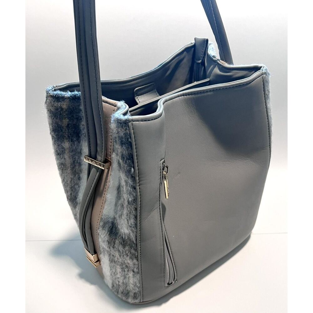 Samoe, Grey Leather purse with plaid faux fur sides with Bag, NWT